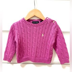 Ralph Lauren Vintage Berry Cable Knit Sweater - 100% Cotton - Size: 18mo!